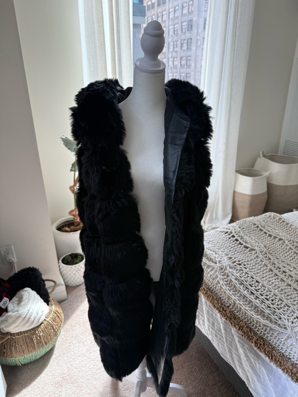 Boohoo Black Faux Fur Long Vest